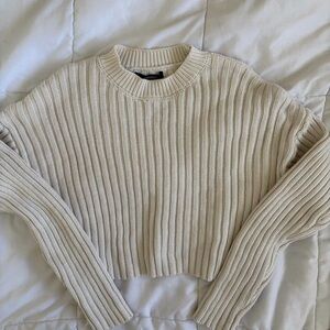 Forever 21 Cream Ribbed Crew Neck Sweater
